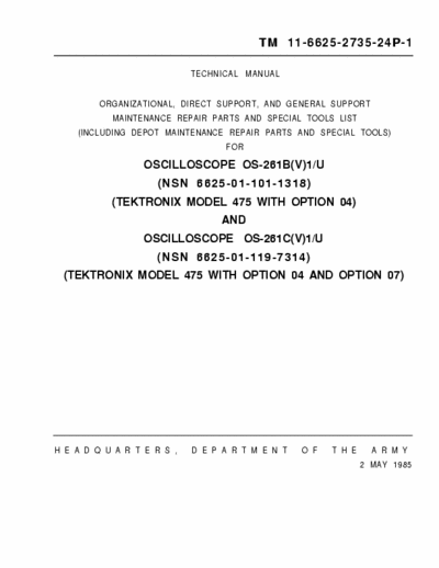 Tektronix 475 Servisemanual for Tektronix scope